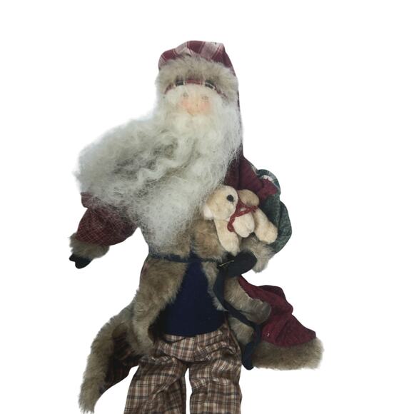 Vintage Folk Art Privative Look Santa Clause w/ Teddy Bear 28" Long - Picture 3 of 5
